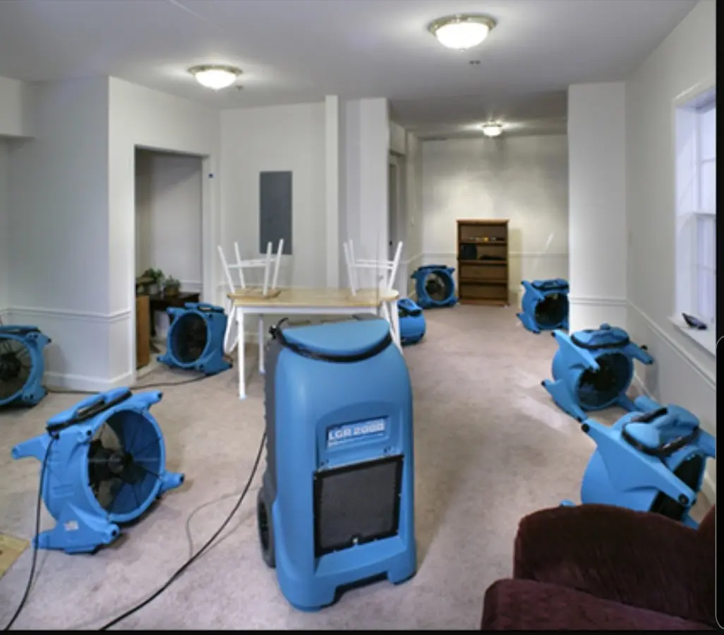 Air movers and dehumidifier setup for Water Extraction & Removal in Baltimore Highlands